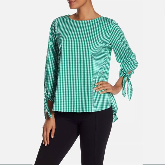 Vince Camuto NWT Gingham Tie Sleeve Blouse size M - Picture 1 of 15